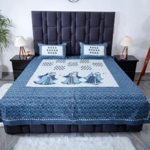 Royal Elegance Grey-Brown Peacock Cotton Double Bed Sheet